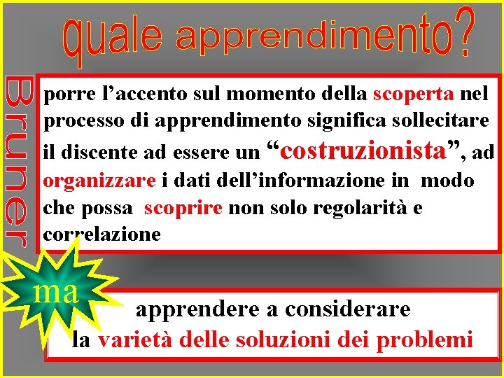 porre l’accento sul momento della scoperta nel processo di apprendimento significa sollecitare il discente