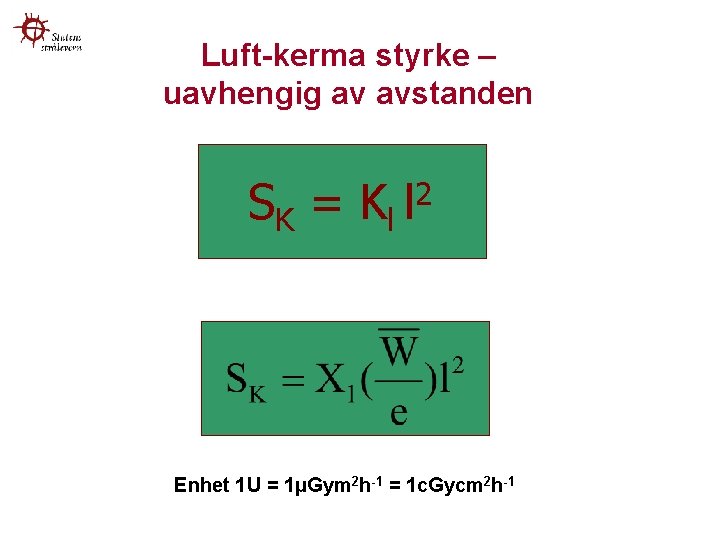 Luft-kerma styrke – uavhengig av avstanden SK = K l l 2 Enhet 1