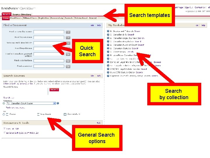 Search templates Quick Search by collection General Search options 
