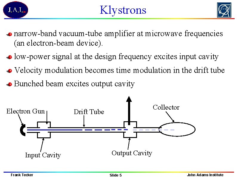 Klystrons narrow-band vacuum-tube amplifier at microwave frequencies (an electron-beam device). low-power signal at the