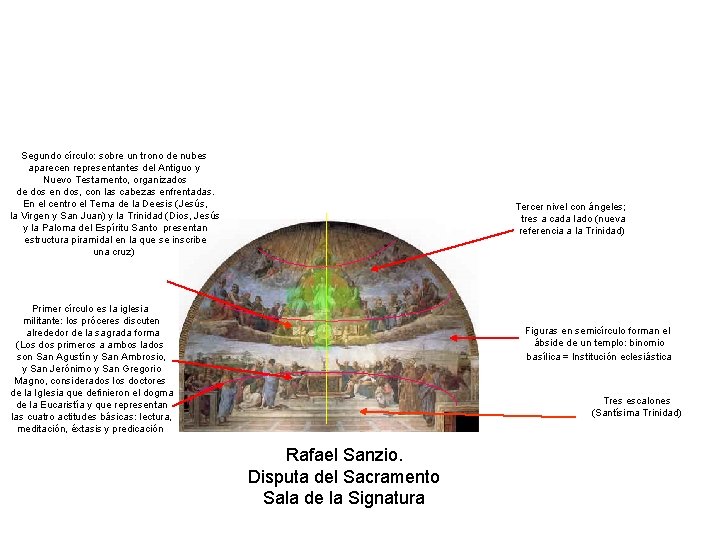 Segundo círculo: sobre un trono de nubes aparecen representantes del Antiguo y Nuevo Testamento,