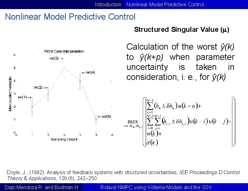 Introduction Nonlinear Model Predictive Control Structured Singular Value ( ) Calculation of the worst