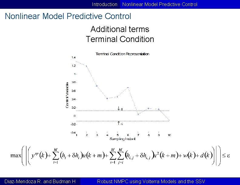 Introduction Nonlinear Model Predictive Control Additional terms Terminal Condition Diaz-Mendoza R. and Budman H