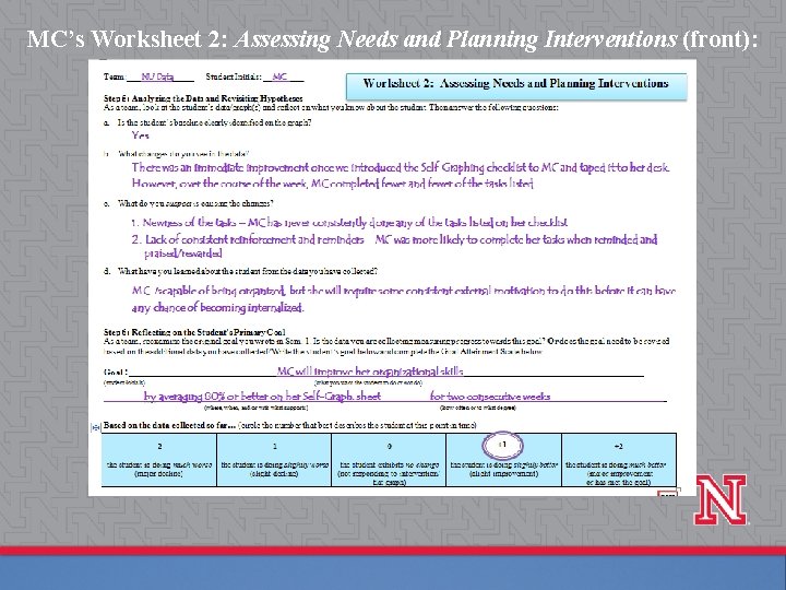 MC’s Worksheet 2: Assessing Needs and Planning Interventions (front): 