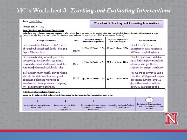 MC’s Worksheet 3: Tracking and Evaluating Interventions 