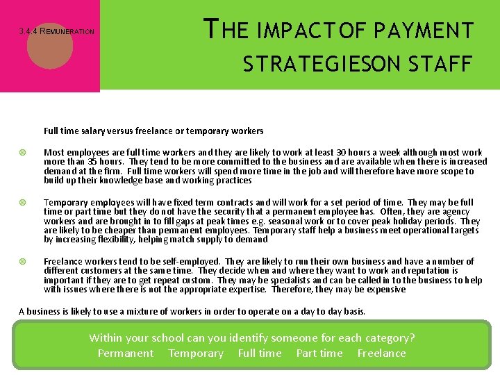 3. 4. 4 REMUNERATION T HE IMPACT OF PAYMENT STRATEGIESON STAFF Full time salary