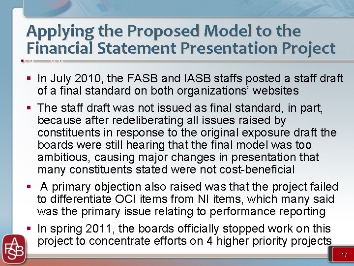 Applying the Proposed Model to the Financial Statement Presentation Project § In July 2010,