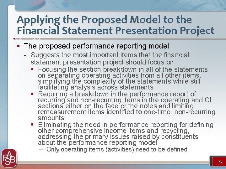 Applying the Proposed Model to the Financial Statement Presentation Project § The proposed performance