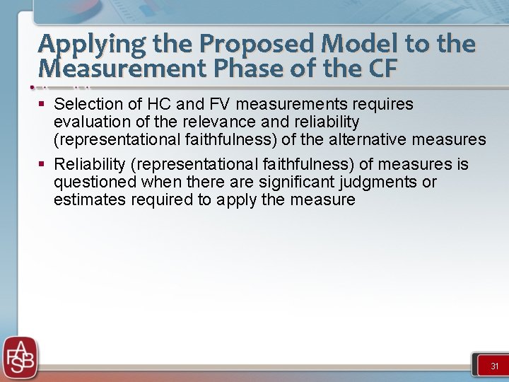 Applying the Proposed Model to the Measurement Phase of the CF § Selection of