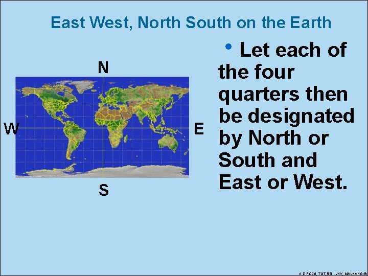 East West, North South on the Earth N W E S h. Let each