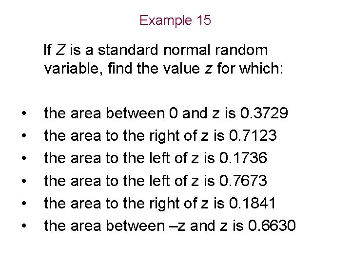 Example 15 If Z is a standard normal random variable, find the value z