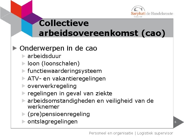 Collectieve arbeidsovereenkomst (cao) Onderwerpen in de cao arbeidsduur loon (loonschalen) functiewaarderingsysteem ATV- en vakantieregelingen