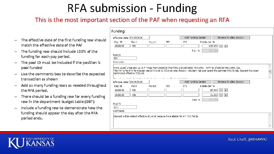 RFA submission - Funding This is the most important section of the PAF when