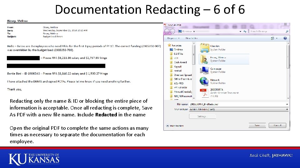 Documentation Redacting – 6 of 6 Redacting only the name & ID or blocking