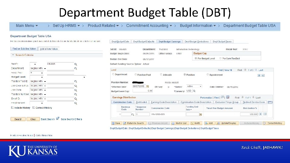 Department Budget Table (DBT) 