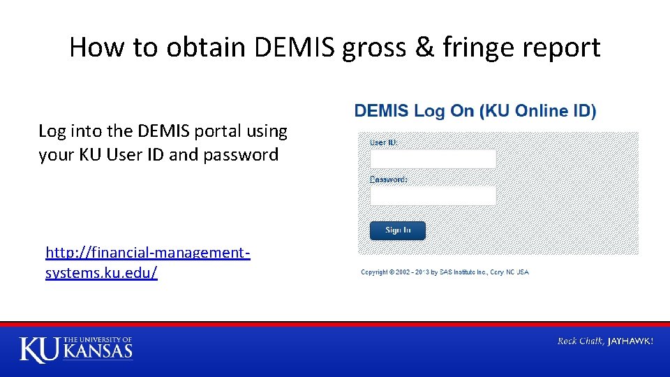 How to obtain DEMIS gross & fringe report Log into the DEMIS portal using