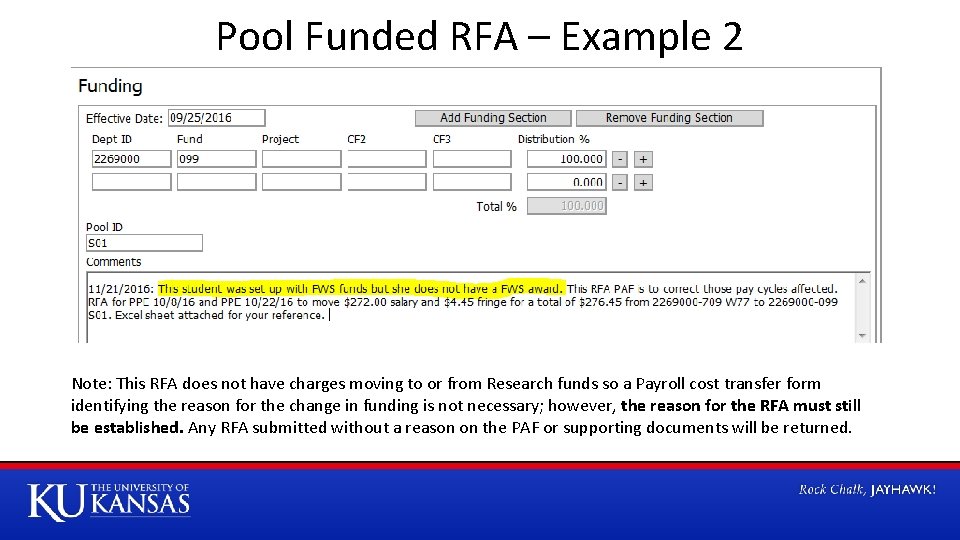 Pool Funded RFA – Example 2 Note: This RFA does not have charges moving