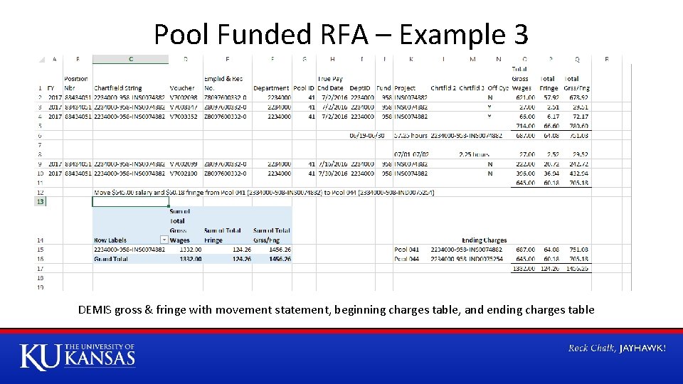 Pool Funded RFA – Example 3 DEMIS gross & fringe with movement statement, beginning