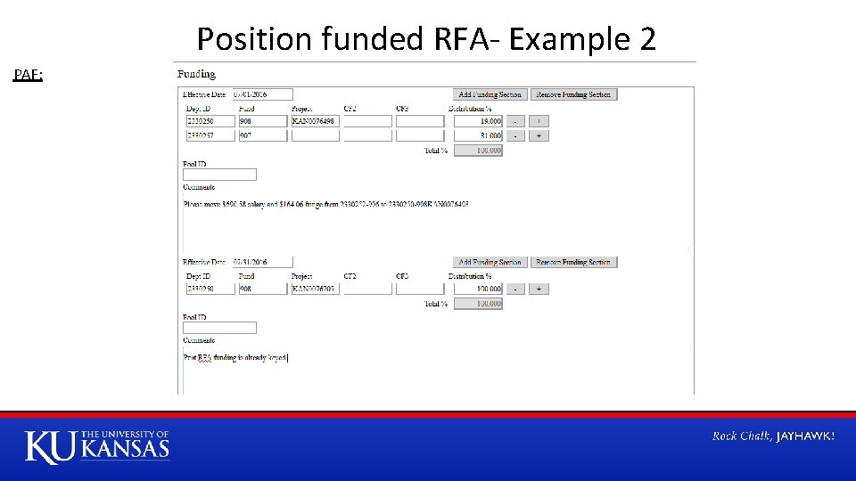 Position funded RFA- Example 2 PAF: 