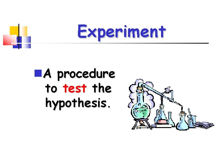 Experiment A procedure to test the hypothesis. 