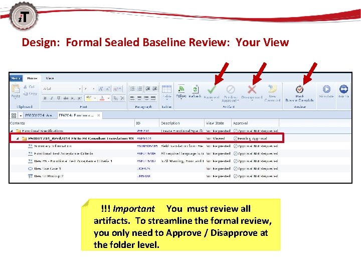 Design: Formal Sealed Baseline Review: Your View !!! Important You must review all artifacts.