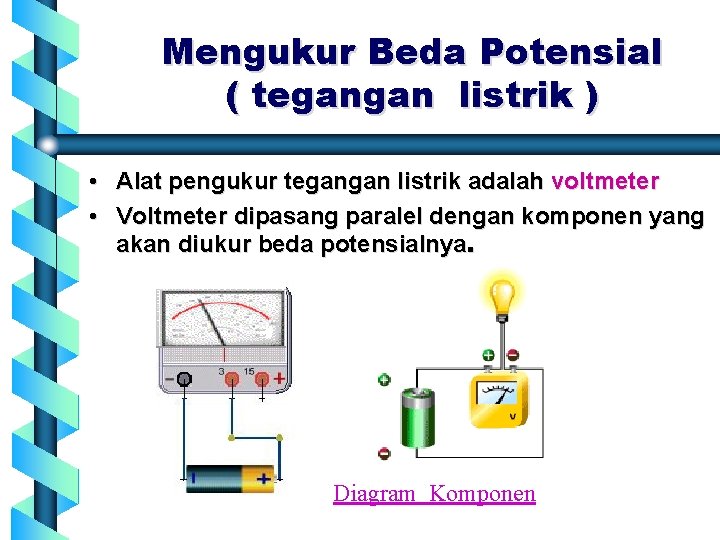 Mengukur Beda Potensial ( tegangan listrik ) • Alat pengukur tegangan listrik adalah voltmeter