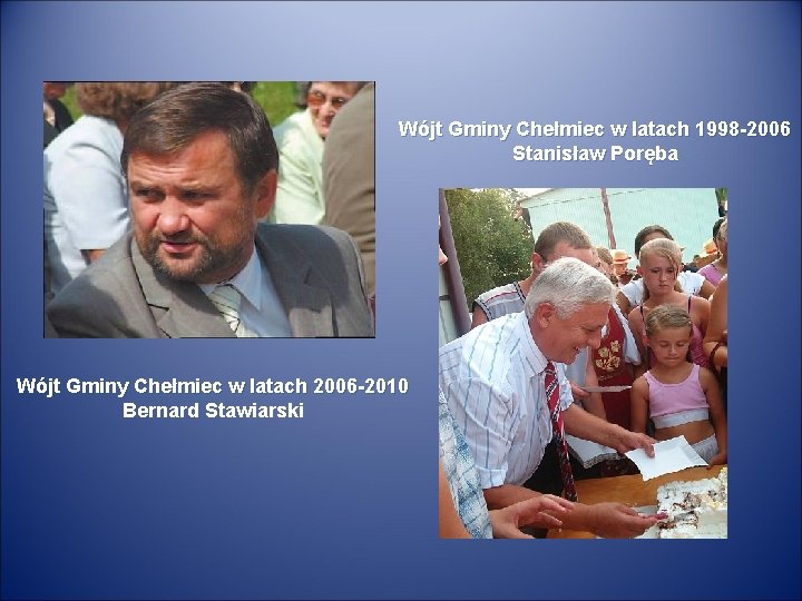 Wójt Gminy Chełmiec w latach 1998 -2006 Stanisław Poręba Wójt Gminy Chełmiec w latach