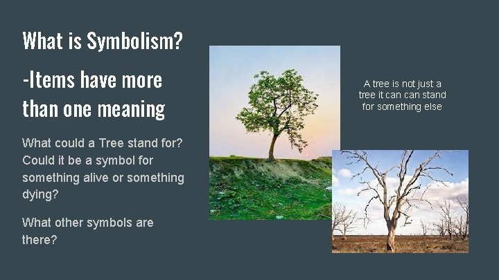 What is Symbolism? -Items have more than one meaning What could a Tree stand