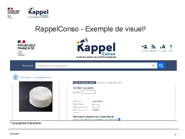 Rappel. Conso - Exemple de visuel 1 1 Susceptible d’évolution 15/12/2021 6 