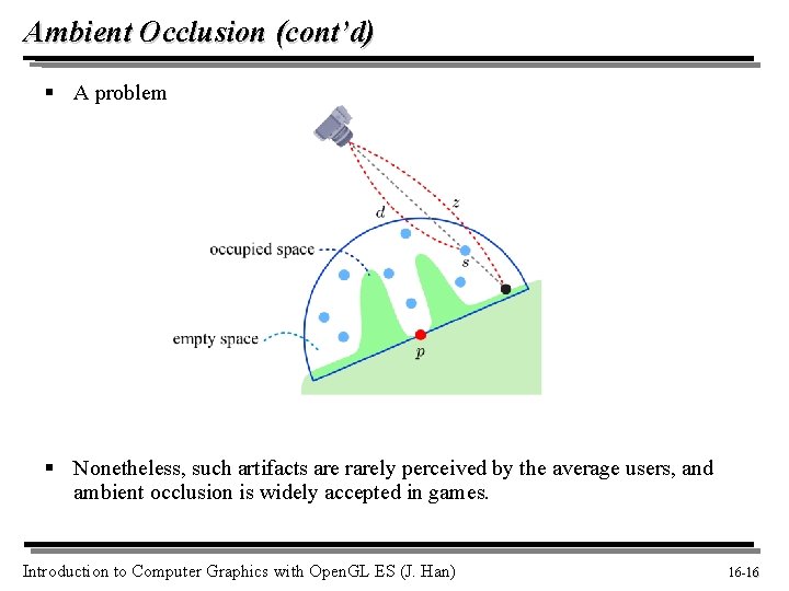 Ambient Occlusion (cont’d) § A problem § Nonetheless, such artifacts are rarely perceived by
