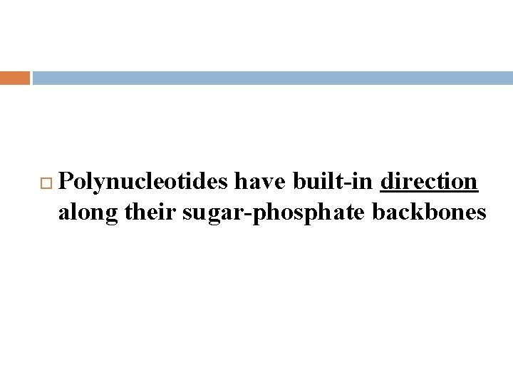  Polynucleotides have built-in direction along their sugar-phosphate backbones 