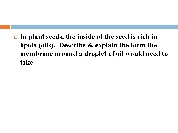 In plant seeds, the inside of the seed is rich in lipids (oils).