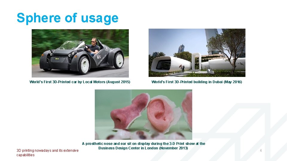 Sphere of usage World's First 3 D-Printed car by Local Motors (August 2015) 3