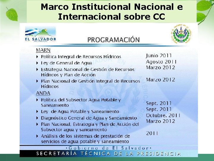 Marco Institucional Nacional e Internacional sobre CC 