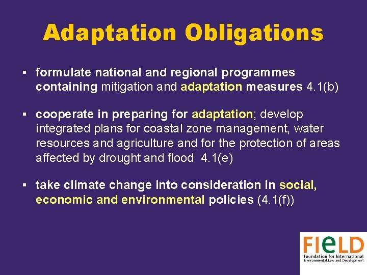 Adaptation Obligations § formulate national and regional programmes containing mitigation and adaptation measures 4.