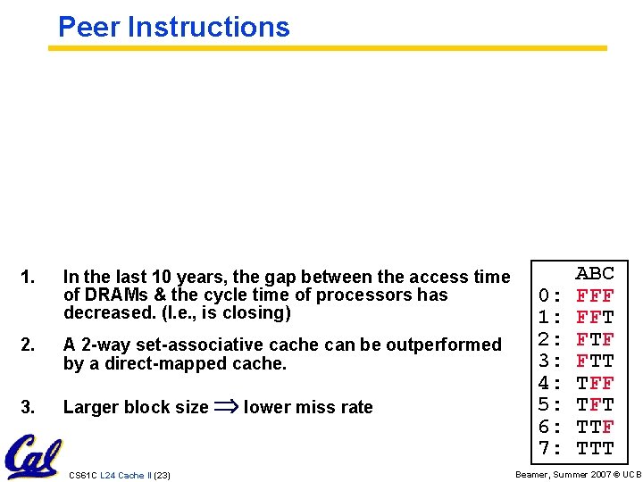 Peer Instructions 1. In the last 10 years, the gap between the access time