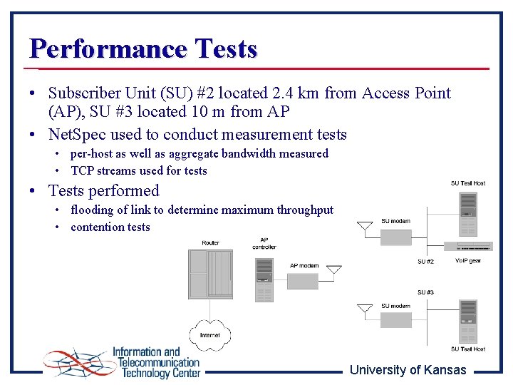 Performance Tests • Subscriber Unit (SU) #2 located 2. 4 km from Access Point