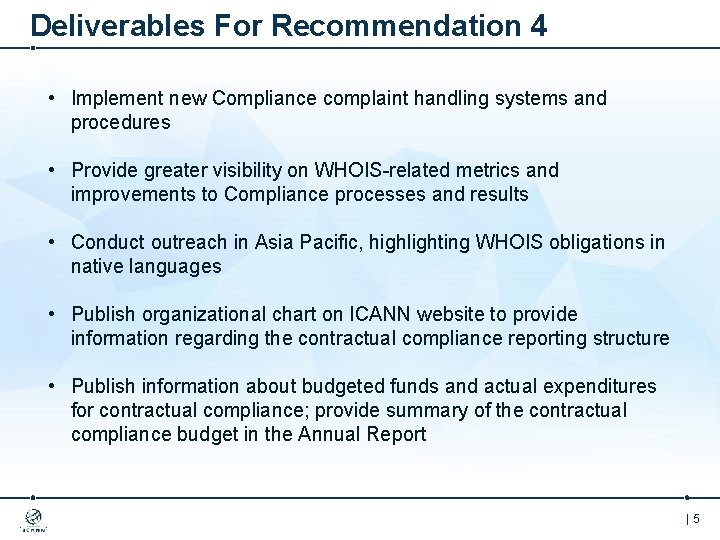 Deliverables For Recommendation 4 • Implement new Compliance complaint handling systems and procedures •