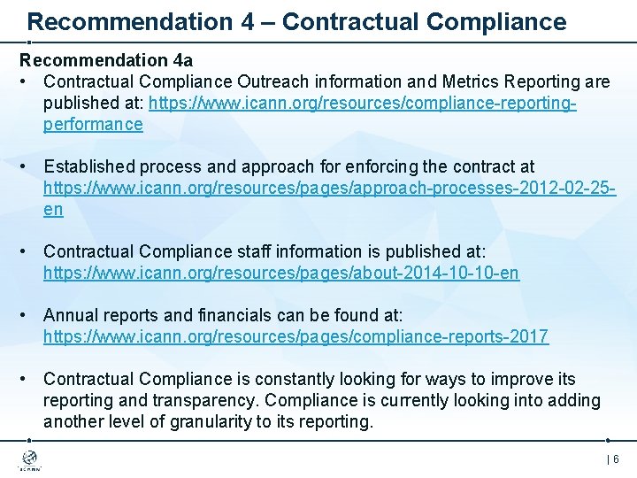 Recommendation 4 – Contractual Compliance Recommendation 4 a • Contractual Compliance Outreach information and