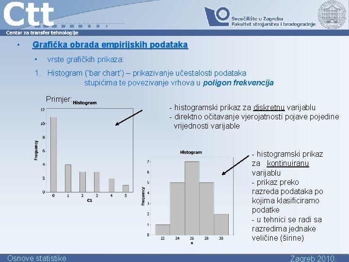  • Grafička obrada empirijskih podataka • vrste grafičkih prikaza: 1. Histogram (‘bar chart’)