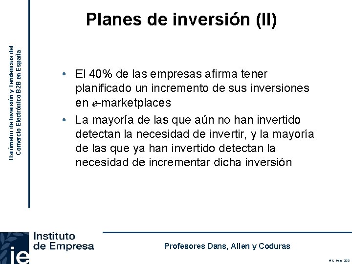 Barómetro de Inversión y Tendencias del Comercio Electrónico B 2 B en España Planes