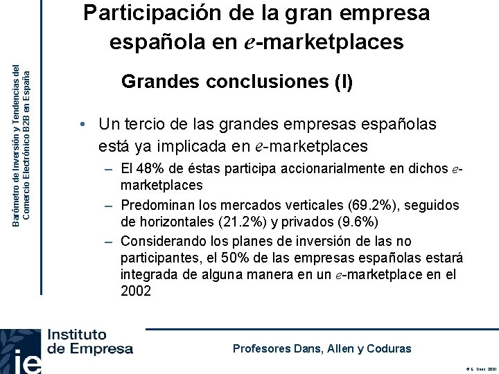 Barómetro de Inversión y Tendencias del Comercio Electrónico B 2 B en España Participación