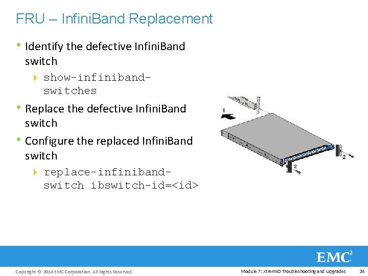 FRU – Infini. Band Replacement • Identify the defective Infini. Band switch 4 show-infiniband-