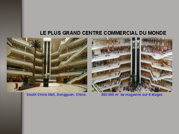 LE PLUS GRAND CENTRE COMMERCIAL DU MONDE South China Mall, Dongguan, Chine 892 000
