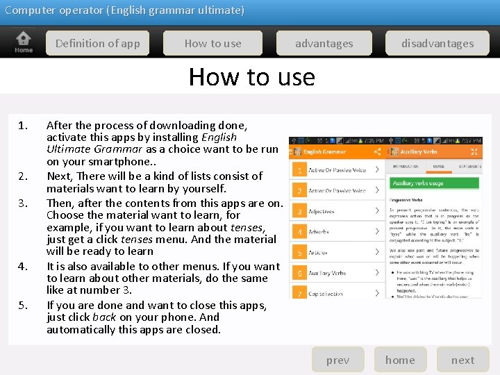 Computer operator (English grammar ultimate) Definition of app How to use advantages disadvantages How