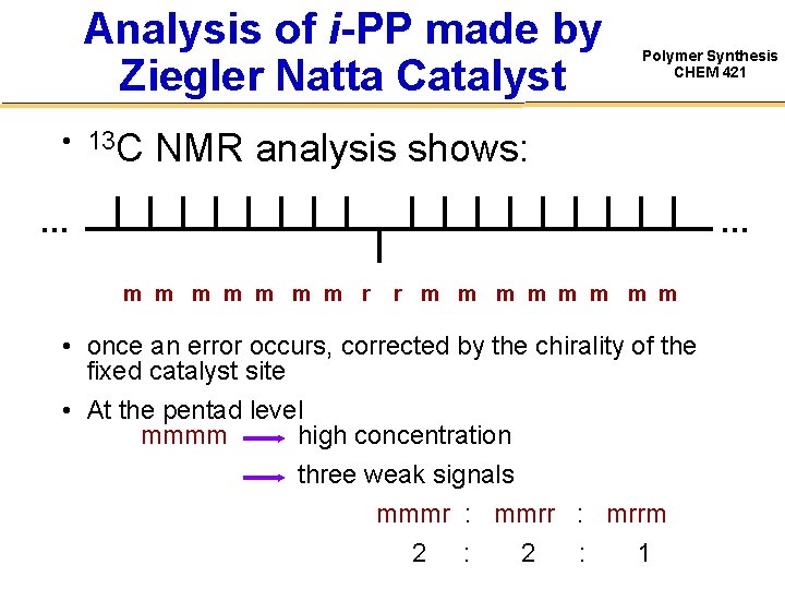 Analysis of i-PP made by Ziegler Natta Catalyst • 13 C Polymer Synthesis CHEM