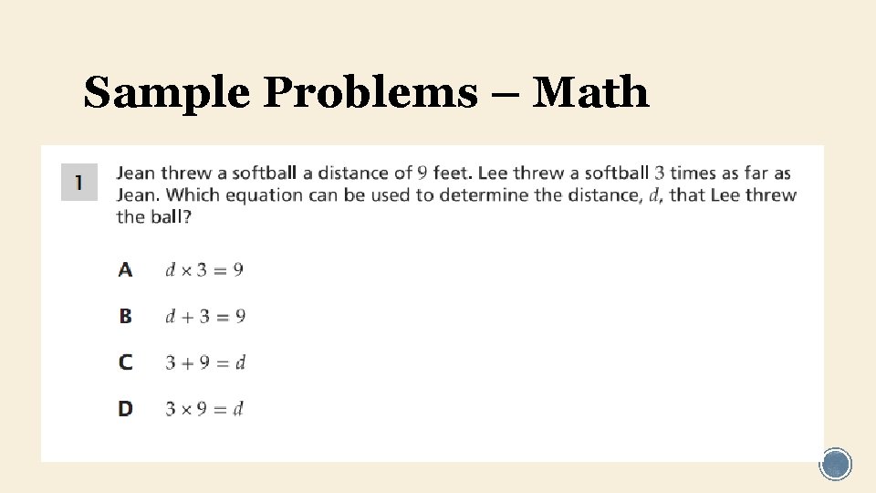 Sample Problems – Math 