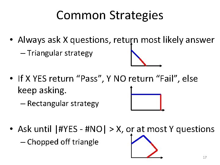 Common Strategies • Always ask X questions, return most likely answer – Triangular strategy