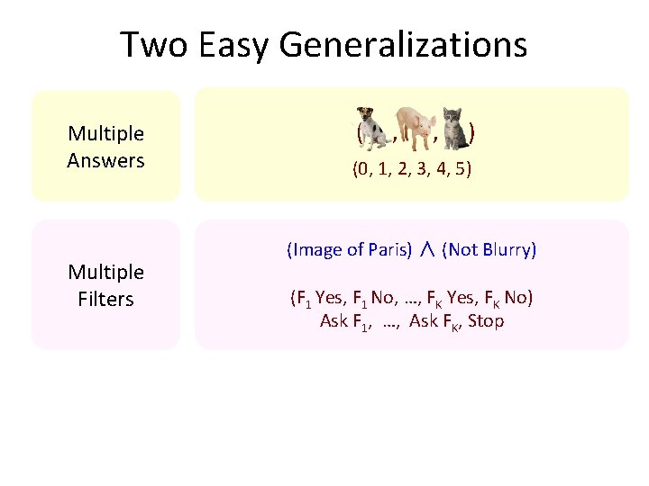 Two Easy Generalizations Multiple Answers Multiple Filters `( , , ) (0, 1, 2,