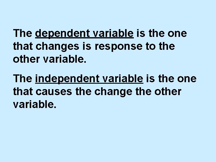 The dependent variable is the one that changes is response to the other variable.